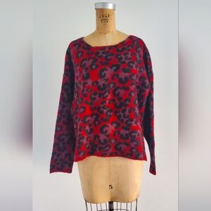 Central Park West New York crew neck sweater, size L, leopard print in red